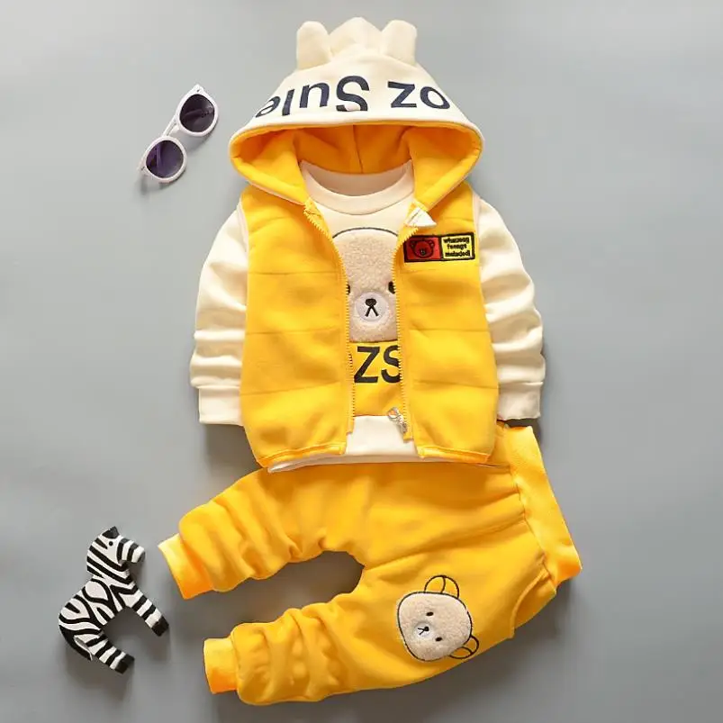 Jungen Mädchen Cartoon Kleidung Anzüge Baby Plus Samt Jacke + Kapuzen Weste + Hosen 3Pcs Sets Kinder Kleinkind winter Sport Kleidung 0-4Y – Detail 13
