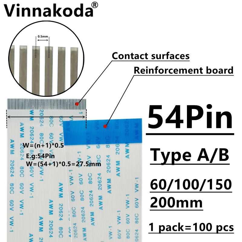 10PCS/100PCS AWM 20624 80C 60V VW-1 FFC-0,5 MM-54Pin TypeA/B 60/100/150/200MM