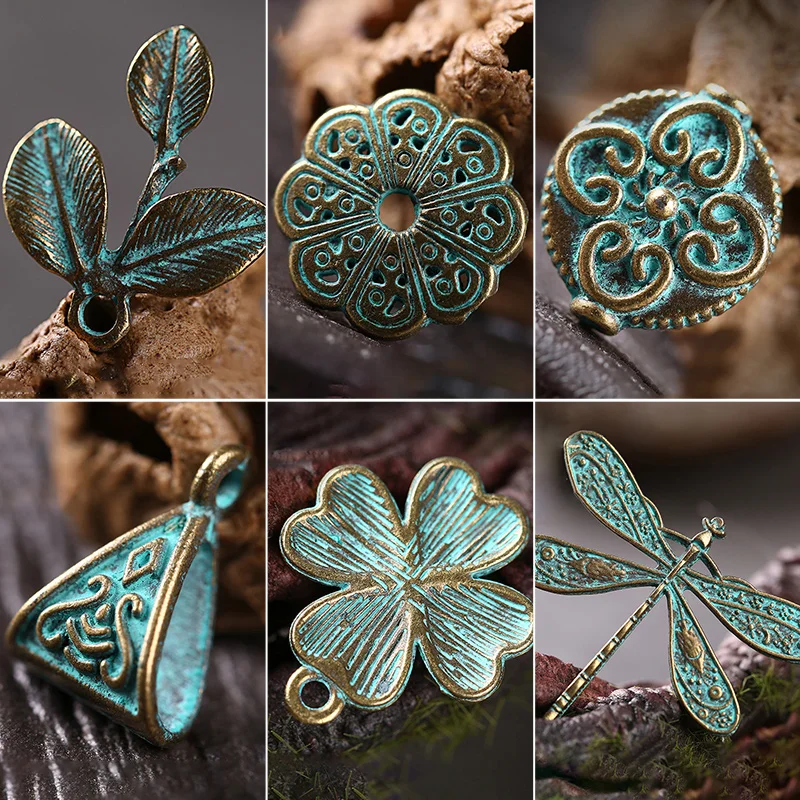 10Pcs Alloy Verdigris Patina Plated Beads Charms For DIY Jewelry Making Components Bracelets Necklace Handmade Craft Accessories