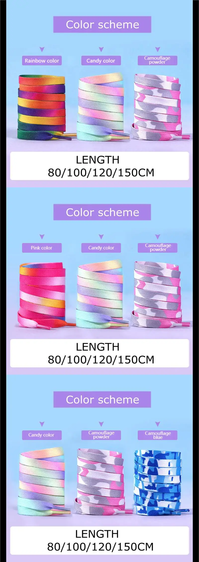 Flache Schnürsenkel, Regenbogenfarben, für Freizeit- und Canvas-Schuhe, bunte Schnürsenkel mit Farbverlauf, passend für alle, Unisex, neu, 1 Paar. – Detail 5