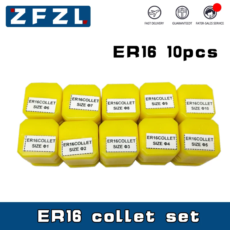 

10PCS Spindle ER16 Collet Chuck Set 1-10mm ER16 Chuck 1.5/2.5/3.5/4.5/5.5/6.5/7.5/8.5/9.5 CNC Machining Center