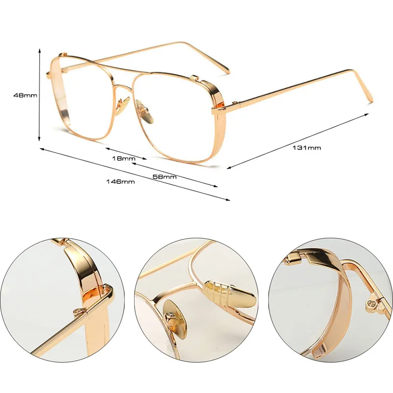 SHAUNA Anti-Blue Light Oversized Women Punk Glasses Frame Brand Designer Fashion Men Rectangle Metal Computer Eyeglasses