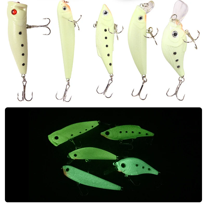 YUCONG 1PX Luminous Fishing Lure 7cm-9cm Glow Popper Minnow Crankbait VIB Pencil Wobblers Hard Artificial Bait Pike Pesca Isca