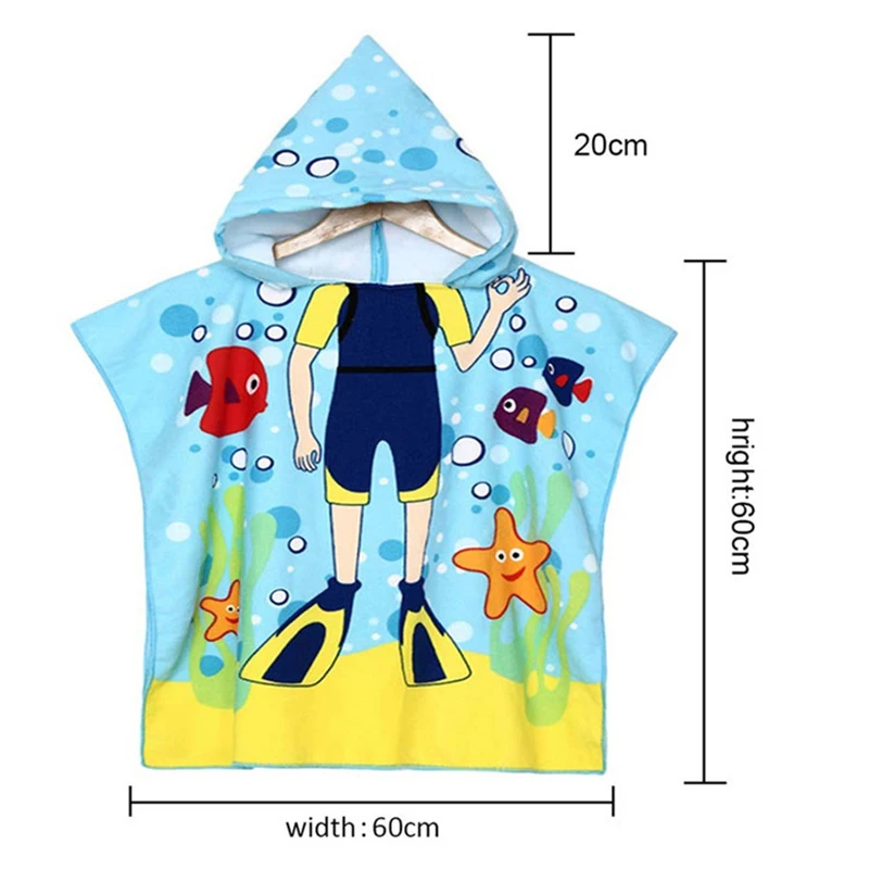 Large Cute Kids Hooded Bath Towel Cloak Cartoon Print Boys Girls Bathroom Beach Can Wear Super Absorbent Child Sunscreen Shawel