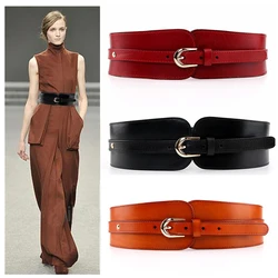 Western Cow leather Elastic Women Cummerbund Fashion Rivet Dress OverCoat Women Wide Belt