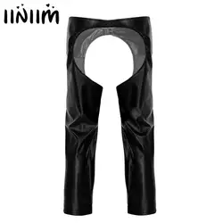 Men Latex Leggings Sexy Open Crotch Cowboy Chaps Tights Sissy Wetlook Leather Hot Pole Dance Clubwear Pants Gay Erotico Trousers