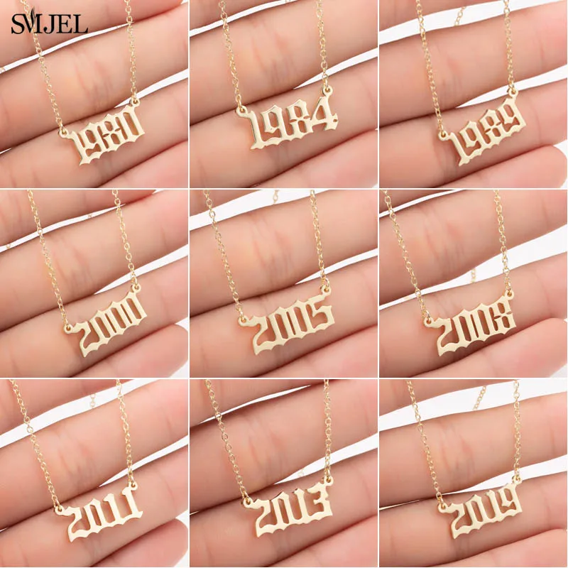 SMJEL Personalize Year Number Necklaces for Women Birth Special Date 1982 1989 2000 1999 Birthday Gift from 1980 to 2024