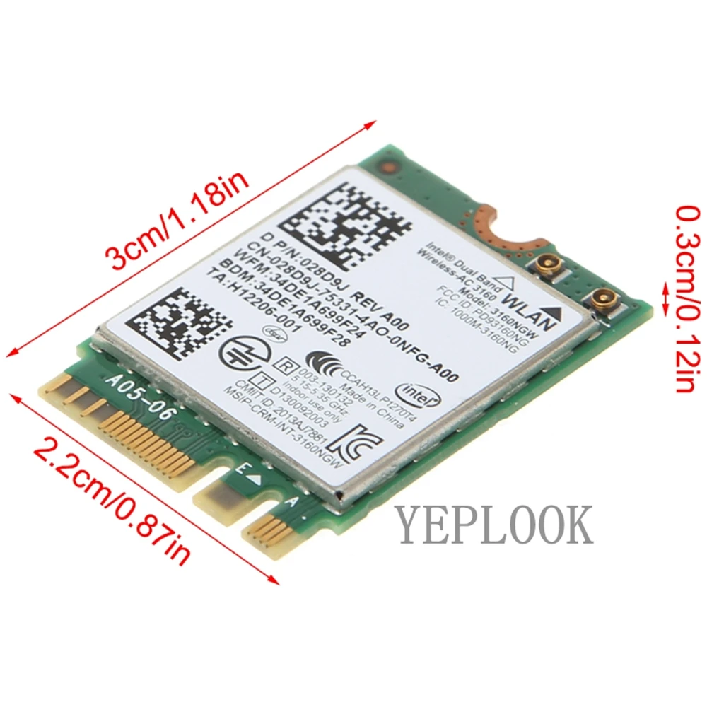 Tarjeta Wifi inalámbrica para DELL, 3160, 433, 3160NGW, 2,4 Mbps, banda Dual, 4,0G, 5GHz, Bluetooth 5547, NGFF, 5545, 5548, 5558, 5557, 5758, 5559