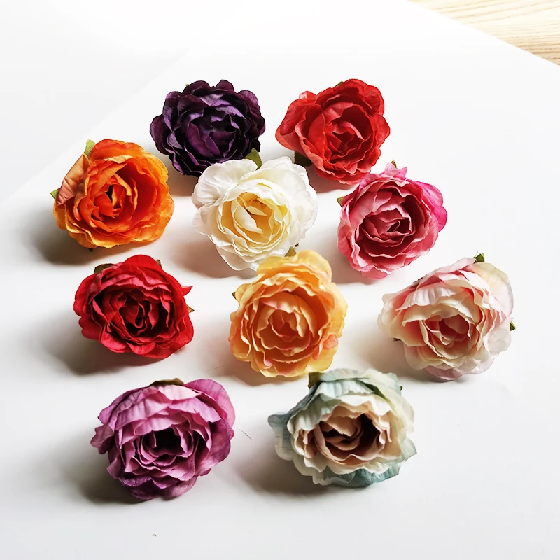 5Pcs 4cm Silk Roses Artificial Flowers Heads Wedding Marriage Decoration Fake Flower for Home Decor DIY Wreath Gifts Accessories