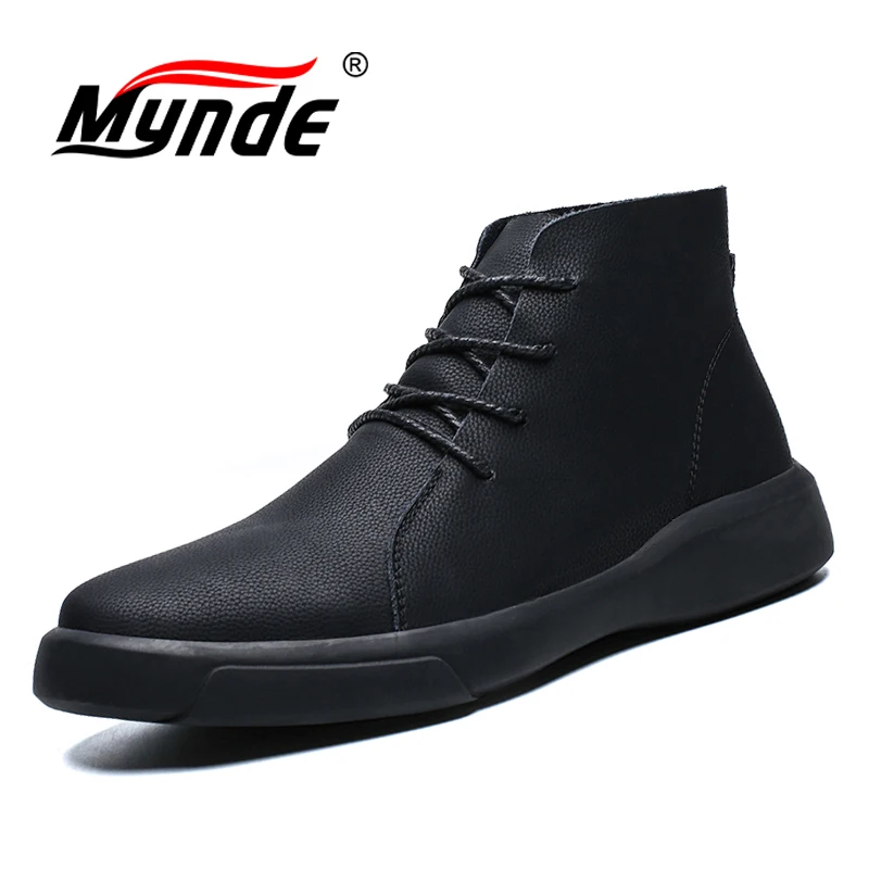 Botas de nieve con cordones para hombre, botines cálidos de felpa, de cuero genuino, para otoño e invierno, 38-47