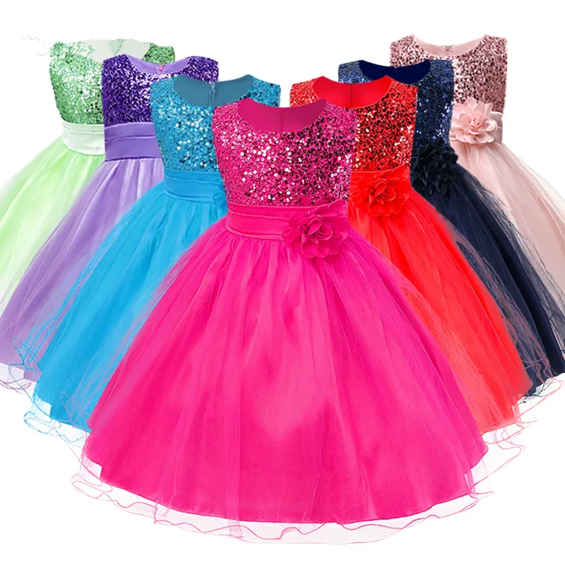 Christmas Girls Dresses,Baby Girls sequins Flowers Princess Party Dresses,Baby Girls clothes Sleeveless Vestidos for New Year