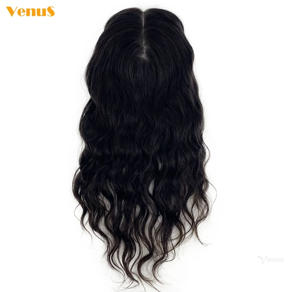 Peluquín de cabello humano virgen para mujer, Base de seda de 5 ''x 5'', Topper, Clips de Base de cuero cabelludo Natural, 13x12 cm, Topper de parte media de 10-22''