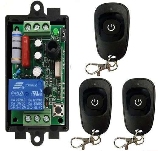 AC 220 V 1CH 1 CH Wireless RF Remote Control Light Switch 10A Relay Output Radio Receiver Module+one-button black Transmitter