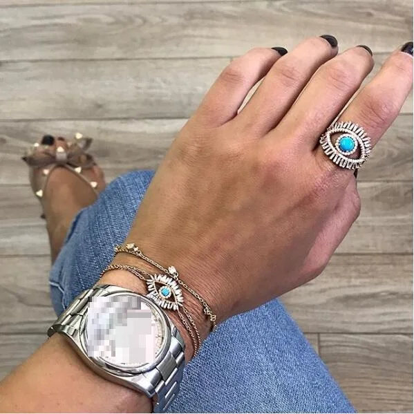 Geometry Cubic Zirconia CZ Eye Bracelet 3 Color Luxury Gorgeous Women Christmas Gifts Turquoises Gem Shiny Chic Evil Eye Jewelry