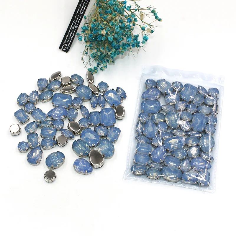 Free shipping 50pcs / bag mixed shape resin blue rhinestones faltback sew on rhinestone clothing earrings necklace accessories