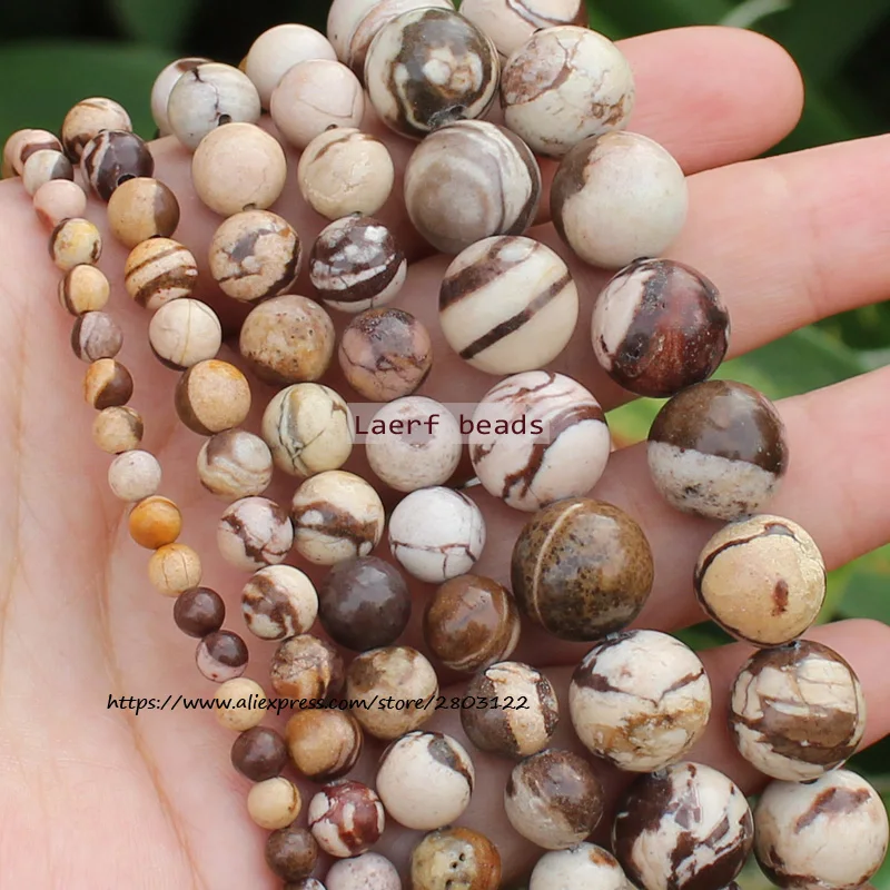 Natural Stone Australian Zebra Jasper Round Loose Beads15''/Strand 4-12MM Pick Size For Jewelry Making
