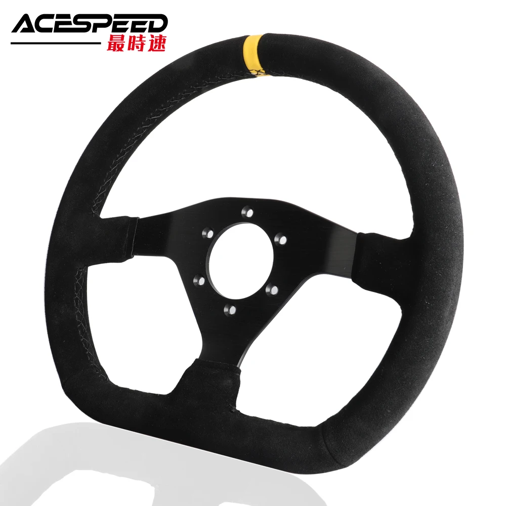 

New 12.5inch 320mm Car Steering Wheel Racing Drift Suede leather Stitching Yellow Steering Wheel Flat Simulation Racing Game