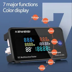 リセット機能付きデジタル電圧および電流計,電力エネルギーメーター,LEDカラー,DC 0-200v,KWS-DC-200,0-100a