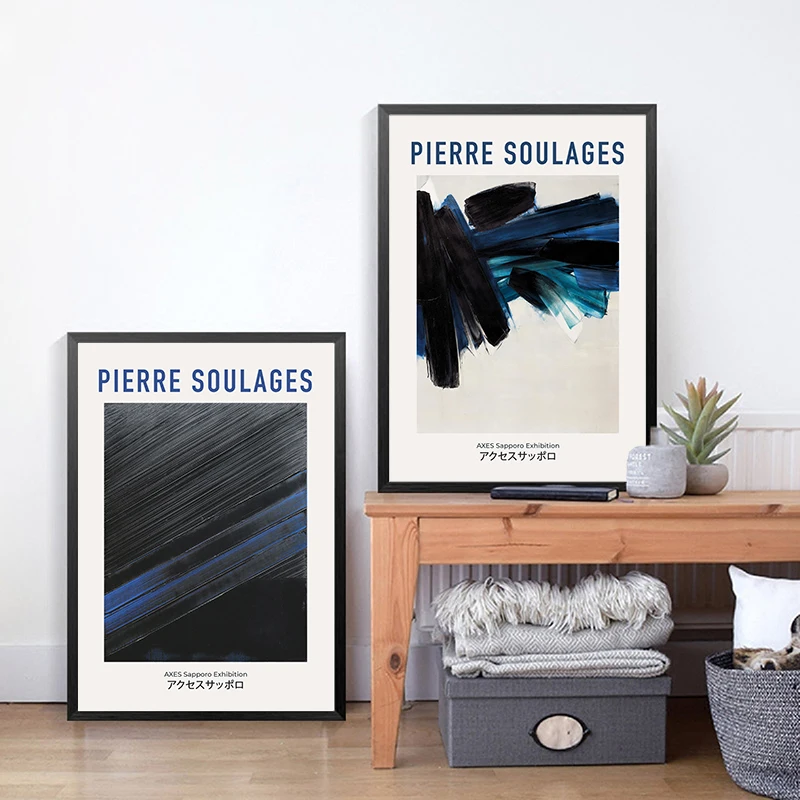 Pierre Soulages Vintage Exhibition Posters and Prints Geometric Watercolor Art Canvas Painting Wall Pictures Living Room Decor