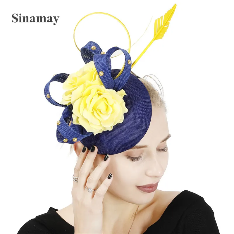 Formal Dress Cocktail Race Women Fascinators Show Hats Elegant Ladies Occasion Wedding Headpiece With Yellow Flower Hair Access