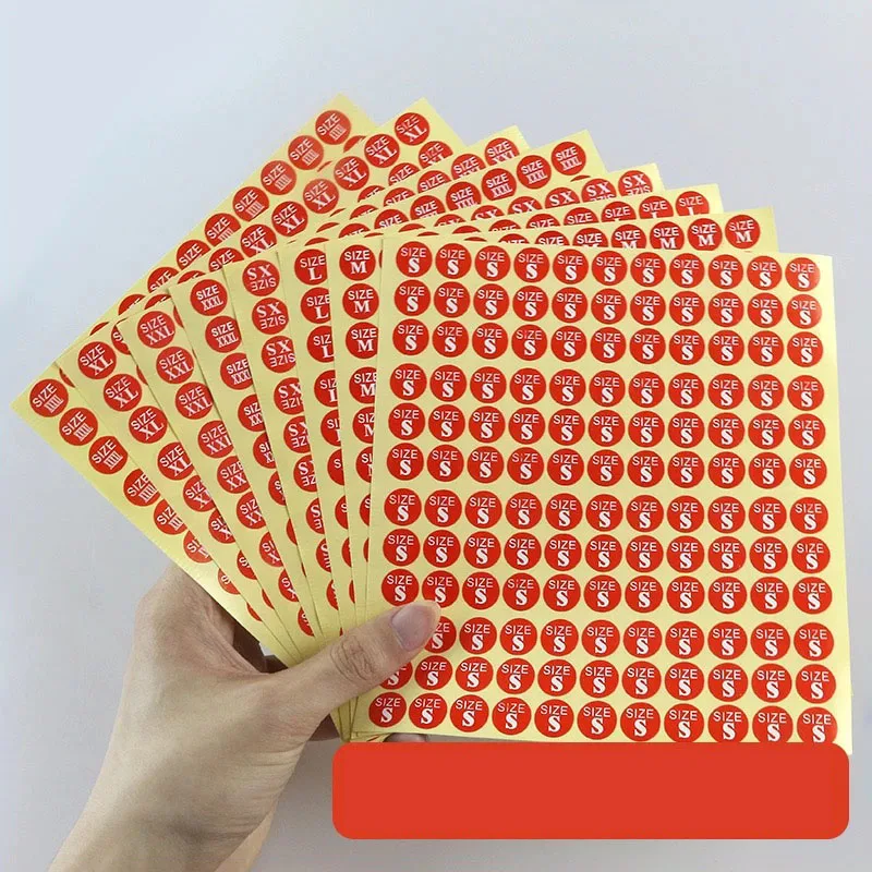 1980pcs/PACK Size stickers 13MM Round apparel XS S M L XL XXL XXXL XXXXL label stickers red color