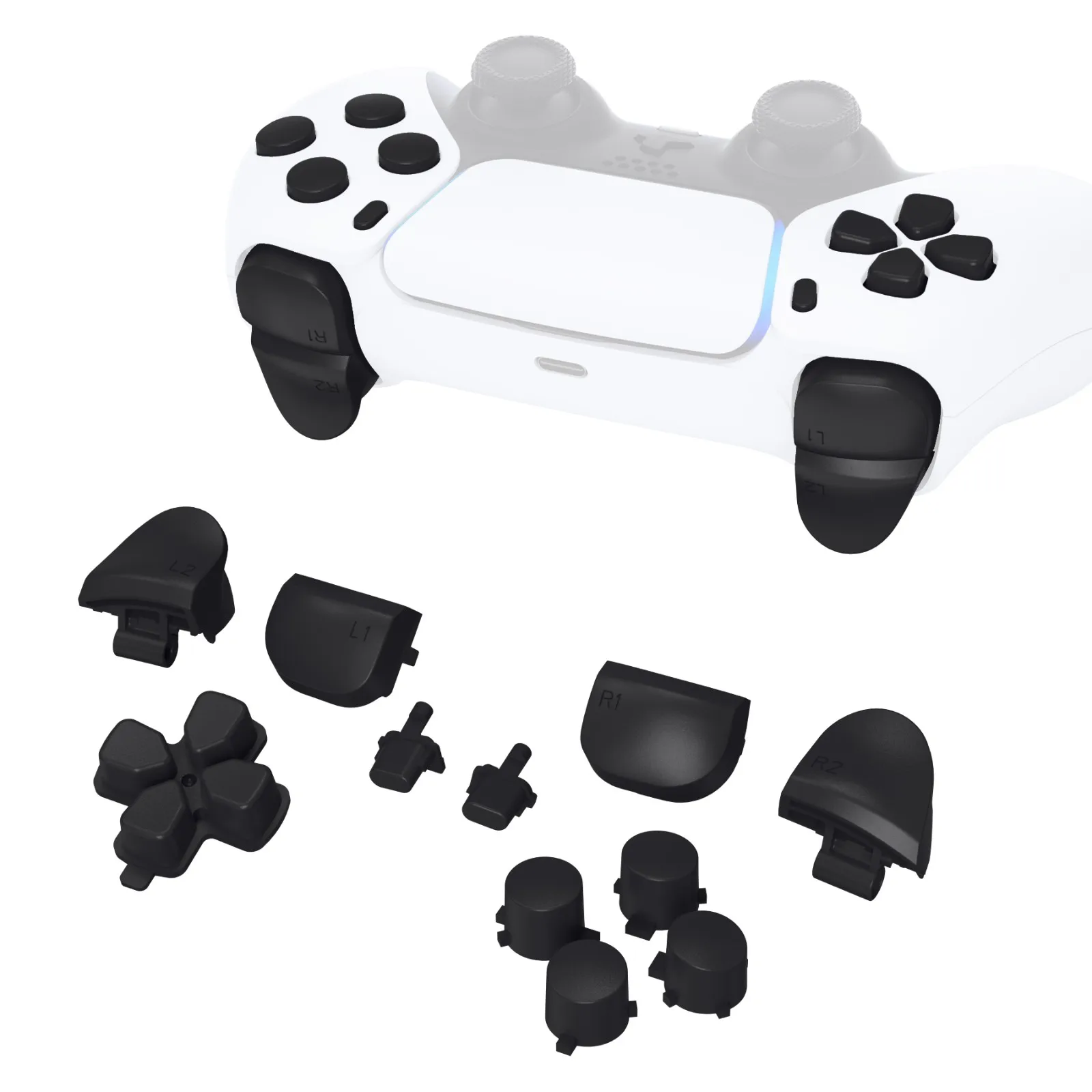 eXtremeRate D-pad R1 L1 R2 L2 Triggers Share Options Face Buttons, Full Set Buttons Compatible with ps5 Controller BDM-010 & 020