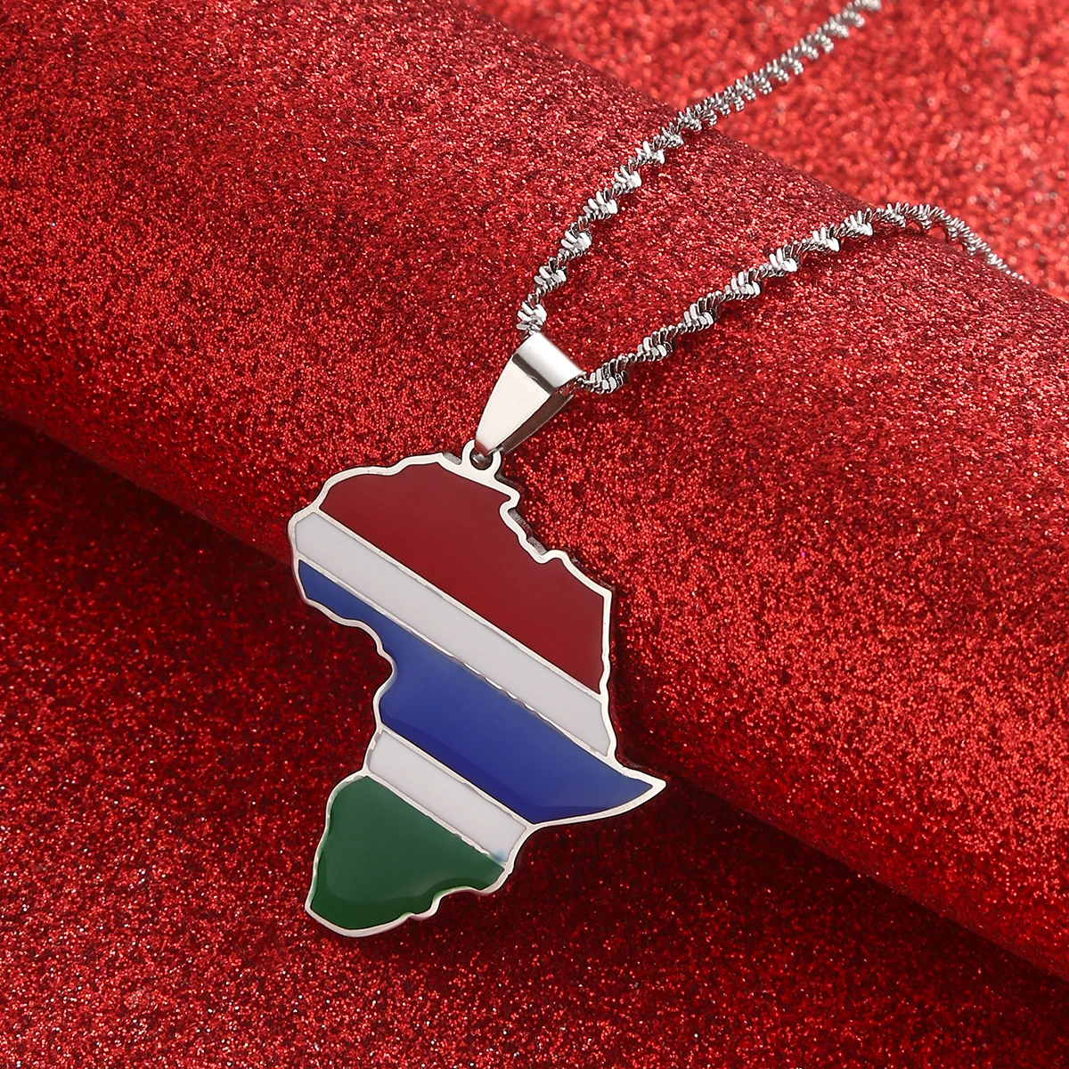 Country Gambia Map Flag Necklace Pendants Gold Color Jewelry Gambian Item Gift