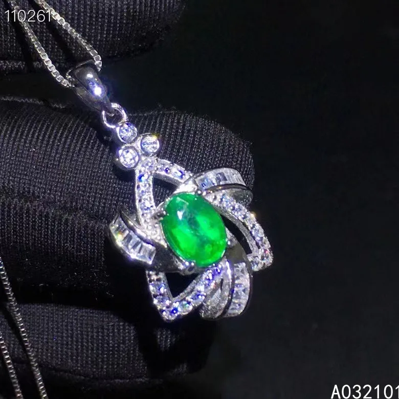 

KJJEAXCMY fine Jewelry 925 Sterling Silver Natural Emerald Girl noble gemstone Pendant Necklace Support Test Chinese style