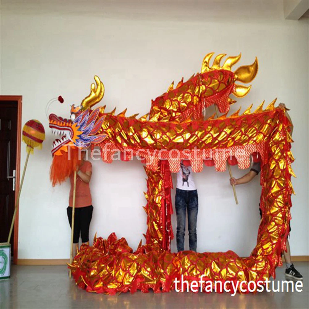 7m Length Size 5 Gold-plated  Student Chinese Traditional Culture DRAGON DANCE Props ORIGINAL  Folk Festival Celebration Costume