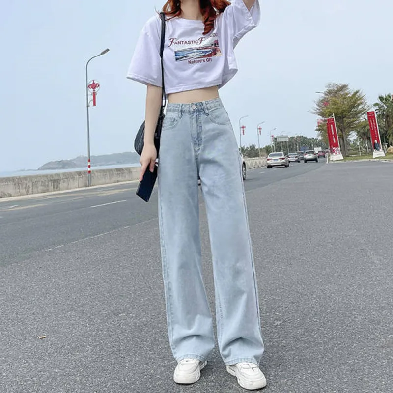 

Woman Jeans High Waist Clothes Wide Leg Denim Clothing Blue Streetwear Vintage Quality Nice Vogue Harajuku Straight Pants