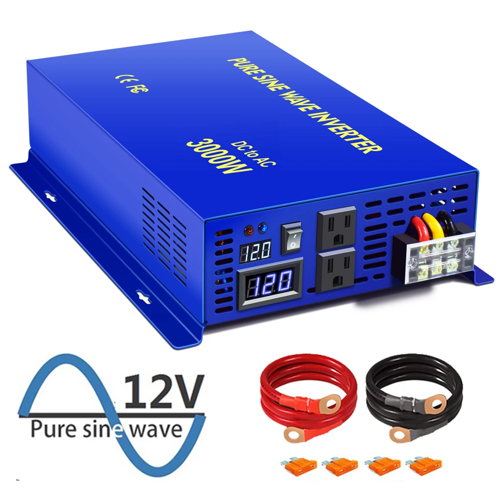 

3000w Solar Inverter 12V 24V 36V 48V DC to AC 100V 110V 120v 220V 230V 240V Pure Sine Wave Power Inverter Car Battery Home Use