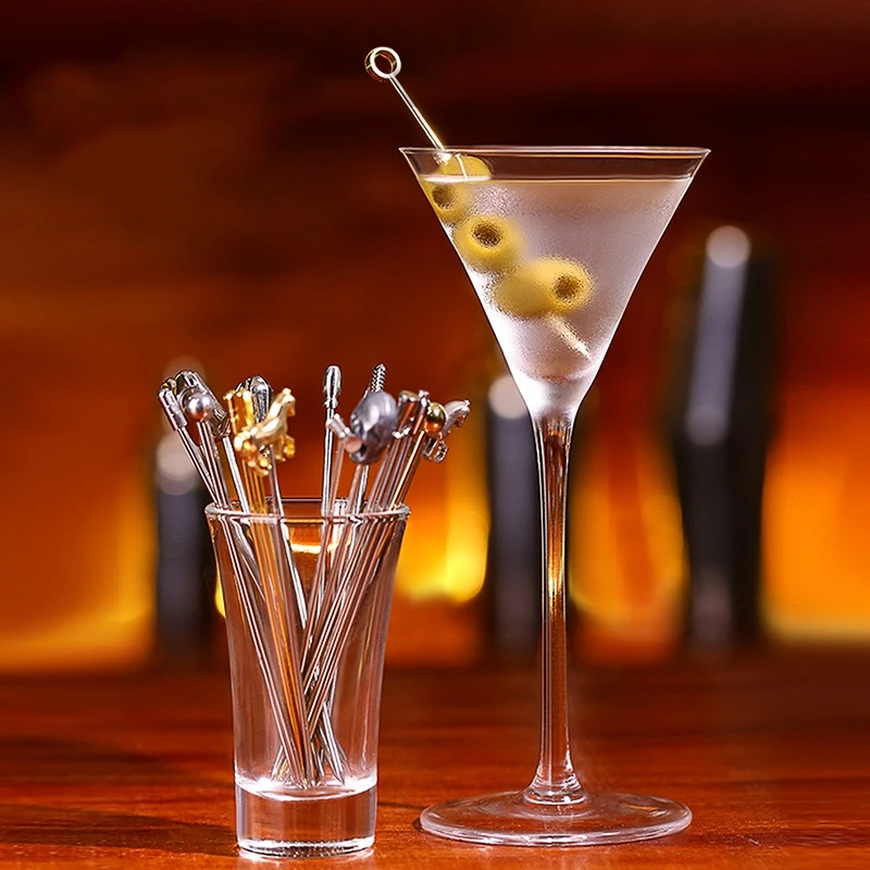 Stainless Steel Fruit Sticks Cocktail Pick Bar Tools Drink Stirring Sticks Martini Picks Party Wedding Wine Accessories