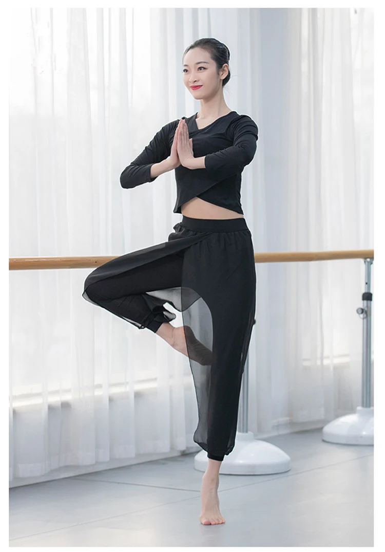 Adult Modern Dance Practice Wear Trousers Female Adult Chiffon Yoga Pants Latin Dance Pant Women Black And White