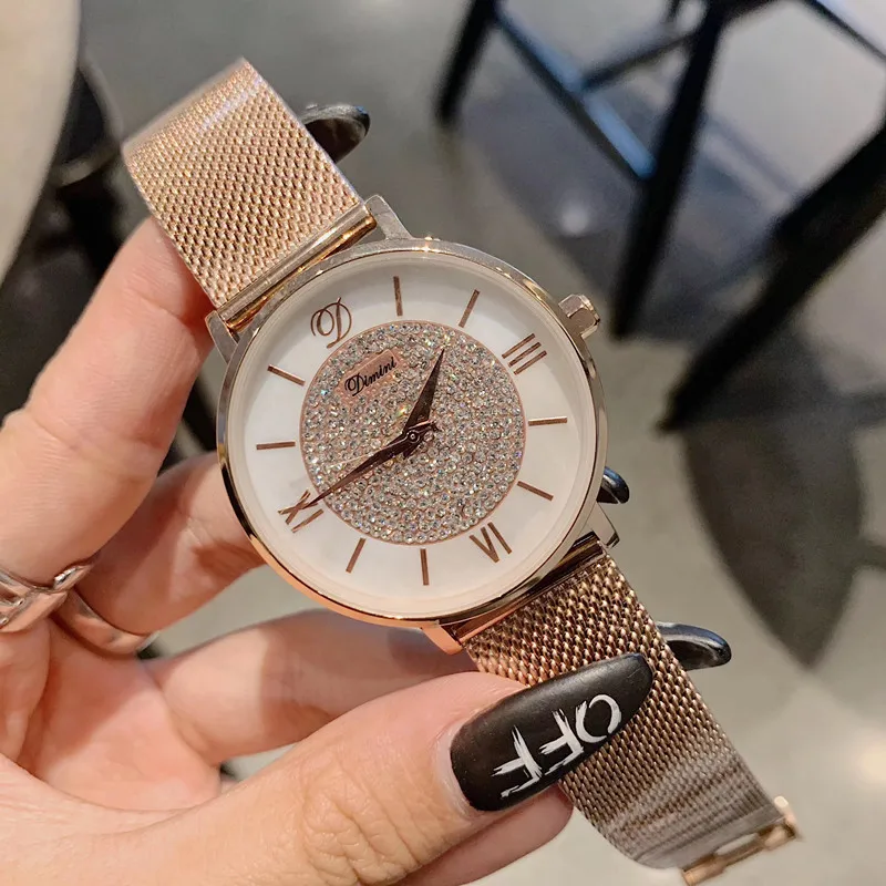 

Starry Night Full Crystals Women Dress Watches Ultra-thin Milanese Bracelet Watch Full Steel Waterproof Wrist watch Roman Quartz