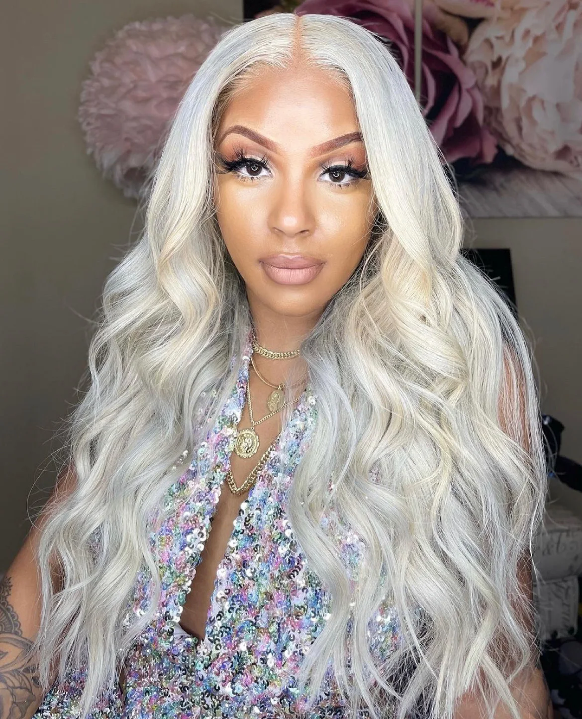 

QueenKing hair SwissTransparent Lace Front Wig 13x6 150% Ash Blonde Silver Grey Wavy Brazilian Remy hair Free Shipping Overnight