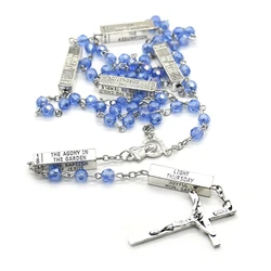 6mm Glass Cystal Rosary 49cm Long Chain Necklaces Men Women Prayer Rosary Catholic Jesus Christ Cross Pendant Jewelry