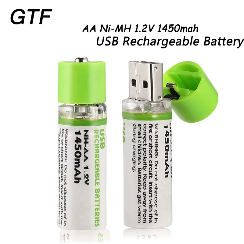 New USB AA Battery 1.2V 1450mah Ni-MH AA Rechargeable Battery 14500 AA for Remote Control Mouse Small Fan Electric Toy Batteries