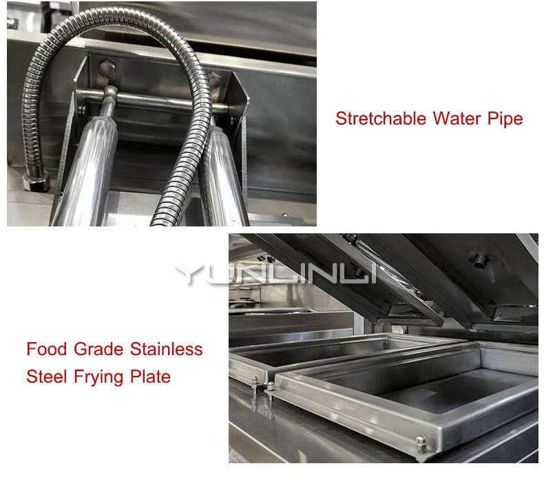 Mesin pangsit goreng baja tahan karat kepala ganda elektrik komersial mesin Steak mesin Pancake besar