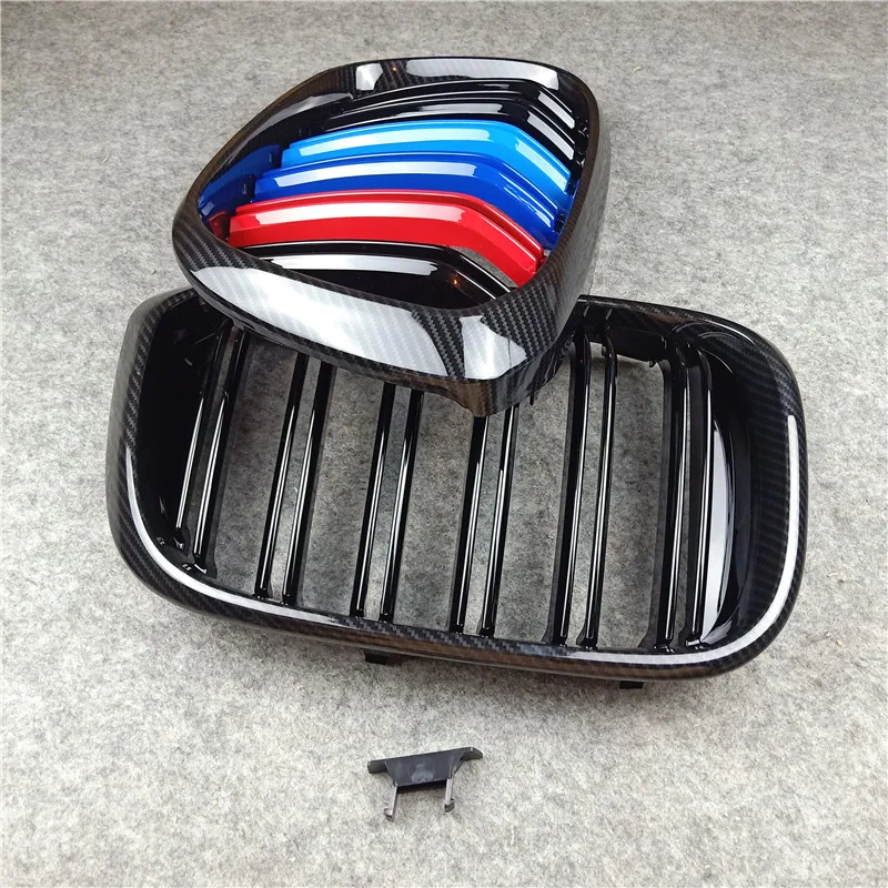 สําหรับ BMW X3 G01 X4 G02 2019 + รถกันชนไตตาข่าย Glossy Black ABS คาร์บอน Auto Part Dual Line ด้านหน้า Grille