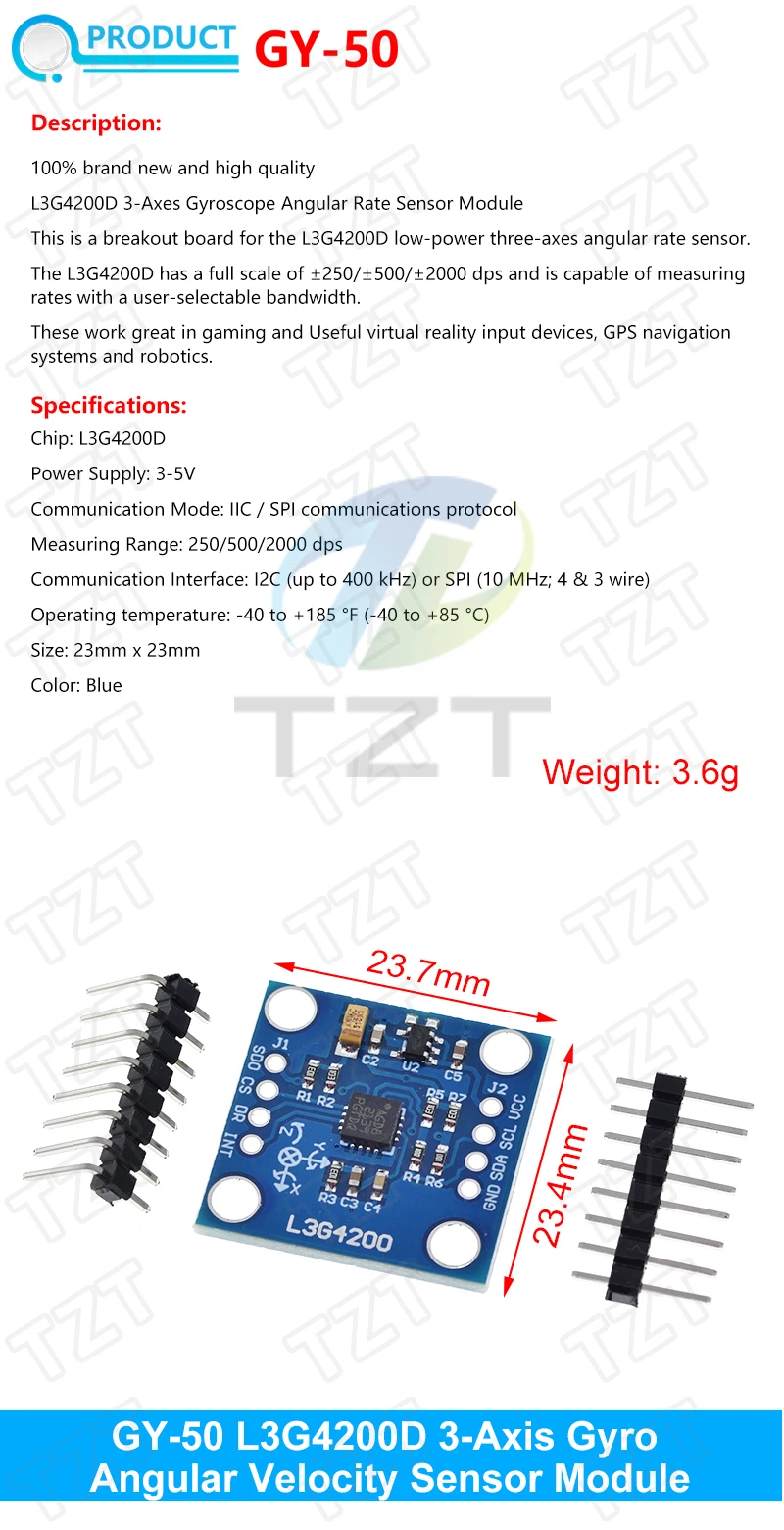 MPU-6050 MPU-9250 BMI160 LSM303DLHC L3G4200D QMC5883L ADXL335 LIS3DSH 3-, 6- und 9-Achsen-Sensor für Lagebestimmung +Gyroskop +Beschleunigungsmesser +Magnetometer – Detail 1