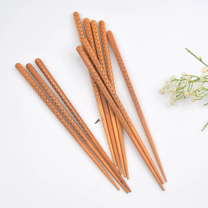 Pointed chopsticks tableware Japanese carved characteristic small leaf chopsticks Household daily wooden naked chopsticks