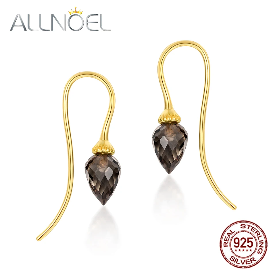 ALLNOEL Natural Smoky Quartz 925 Sterling Silver Hook Drop Earrings For Women Wedding Gifts Elegant Fine Jewllery Gold Wholesale