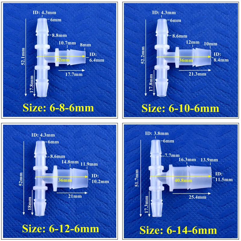 5~200pcs 1.6~6mm Food Grade PP Reducing Tee Connectors Aquarium Tank Air Pump Fittings Irrigation Pagoda Hose Reducer Tee Joint