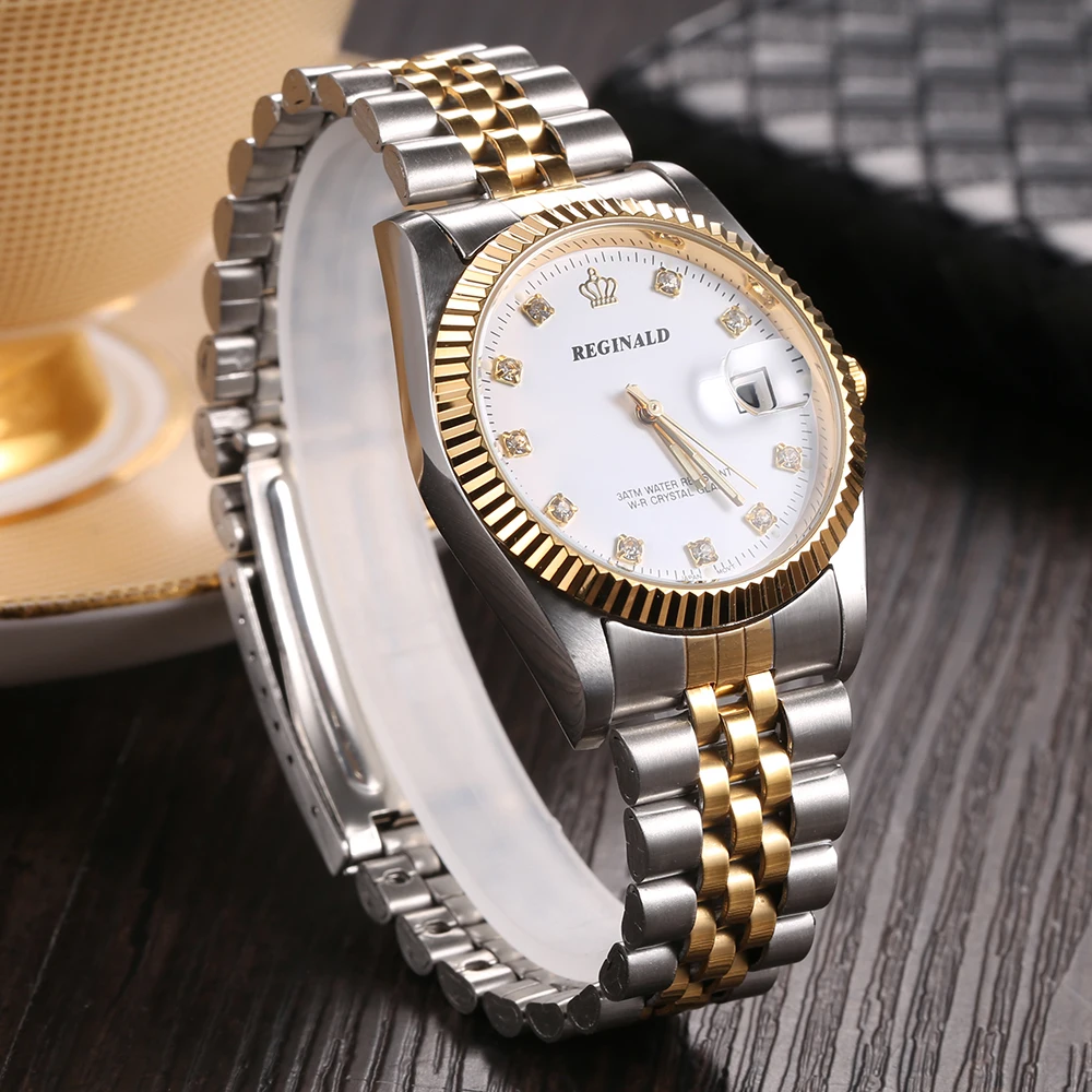 Reginald Watch Luxury Classic Men Watch Stainless Steel Men\'s Watches Men Diamond Watches Quartz Wristwatches relogio masculino