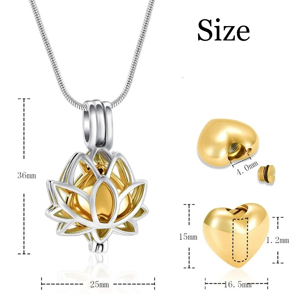 Stainless Steel Hollow Cremation Jewelry Ashes Urn Pendant Necklace Lotus Flower Shape Urn Cremation Jewelry for Ashes Dropship