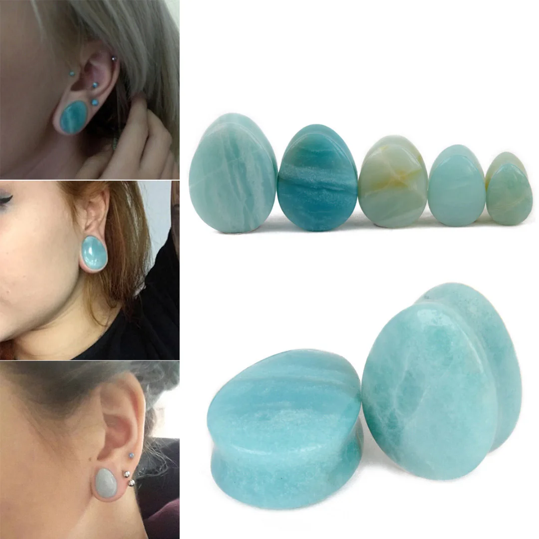 1 Pair Natural Stone Teardrop Ear Plugs Tunnel Shellhard Gauges Ear Expander Stretcher Plug Ear Body Pircings Ring Jewelry