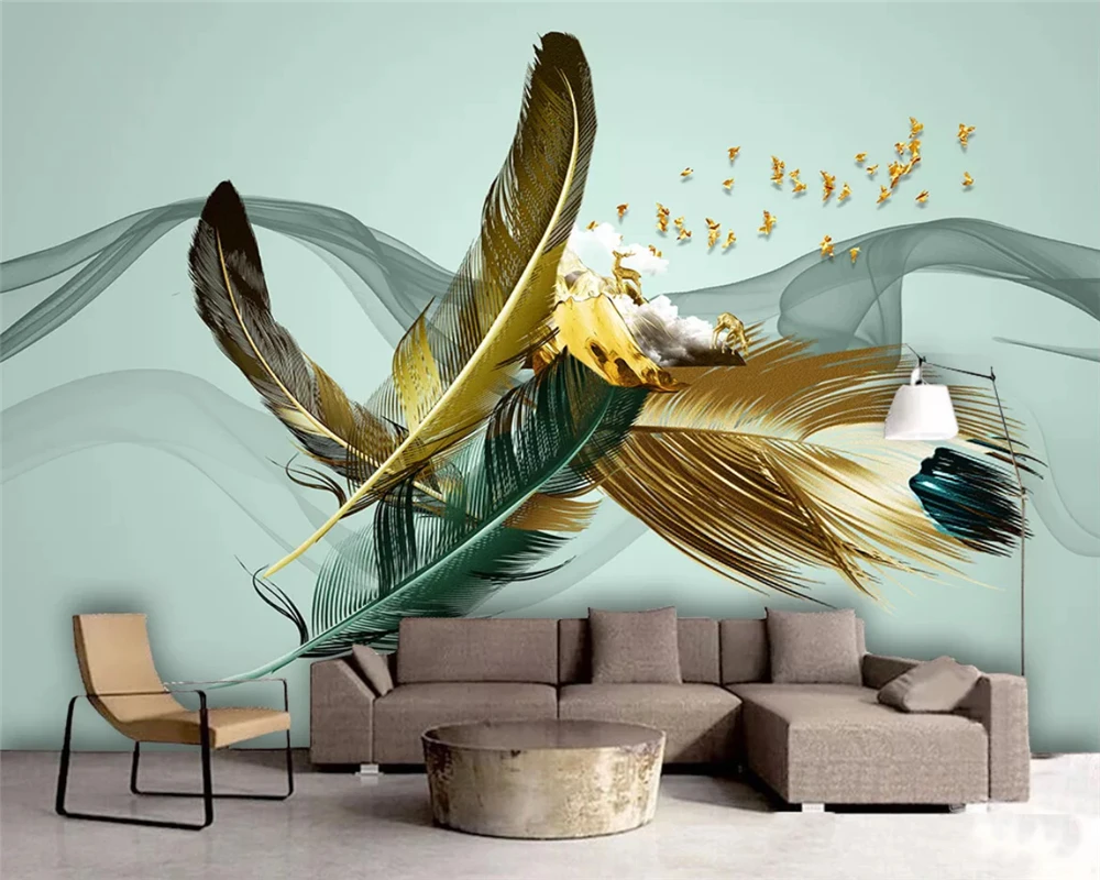 

beibehang Customized environmentally friendly hand-painted colored feathers modern minimalist background wallpaper papier peint