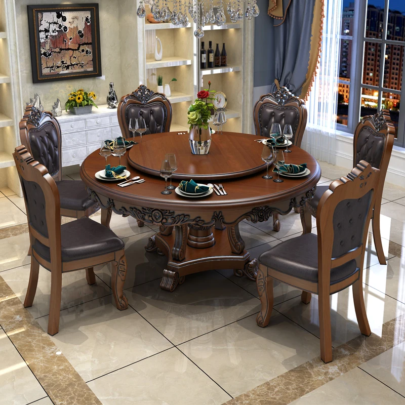 European style dining table and chair combination round table with turntable