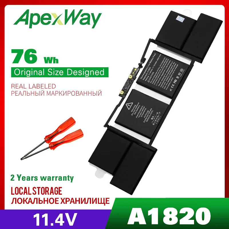 Apexway 11.4V 76Wh A1820 Laptop Battery for Apple MACBOOK PRO 15