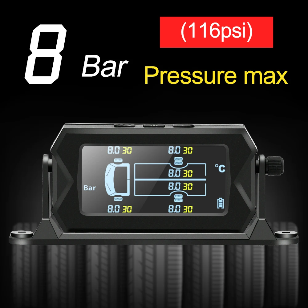 Truck Car Tire Pressure Monitoring System Solar TPMS 6 Sensors LCD Display Tyre Diagnostic Tools Alarm Monitor Autotruck Tester